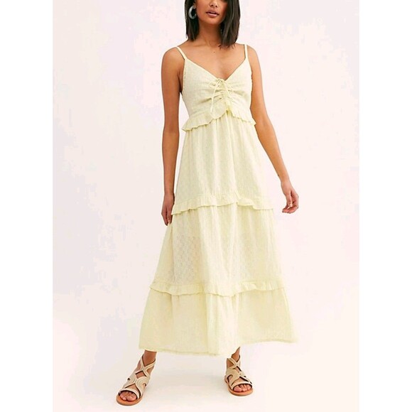 Free People Dresses & Skirts - Free People Women Butter Yellow Sundress Tiered Boho Maxi Cottagecore Dress READ